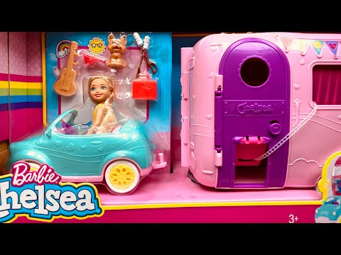 Barbie Chelsea Doll with Toy Car and Camper Playset, Blonde Chelsea Doll with Toy Puppy