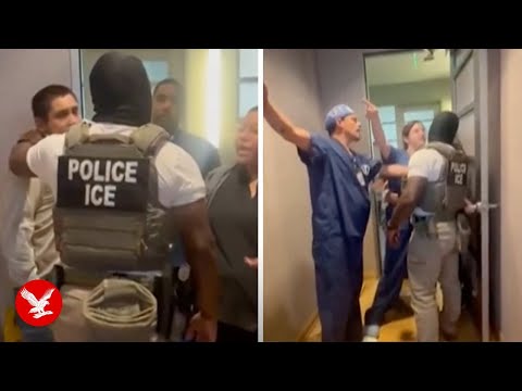 Surgical staff confront ICE as they attempt to detain landscaper