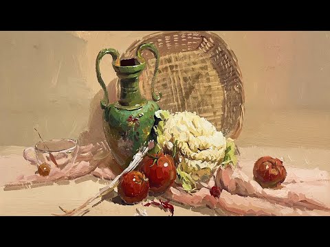 Still life illustration with gouache paints