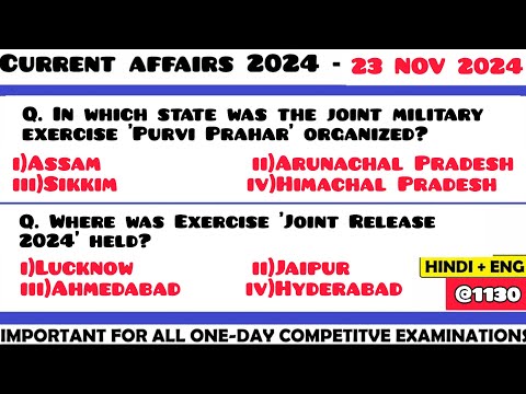 23 November 2024 Current Affair Questions | Daily Current Affairs | Current Affairs 2024 Nov | HVS|