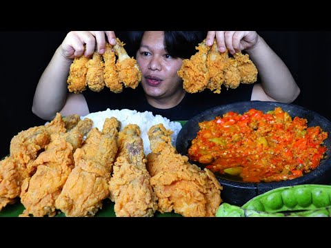 MUKBANG AYAM CRISPY KFC 10 POTONG PAKE SAMBAL MERCON 100 CABE RAWIT