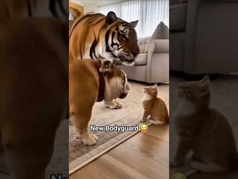 New Bodyguard 😎#catvideo #dogstory #tiger #pets #fear #comedy