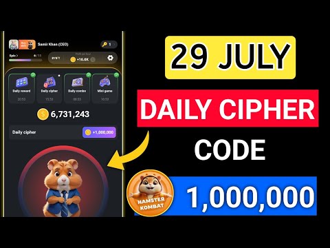 29 July Hamster Kombat Daily chipher Code  Hamster Kombat Daily Cipher 29 july | hamster kombat