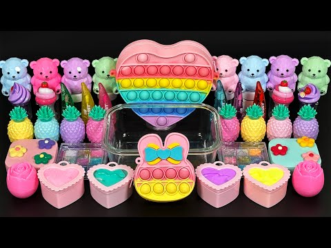 ASMR Slime Rainbow 🌈 Mixing eyeshadow, makeup and glitter into Slime. Relaxing slime video.