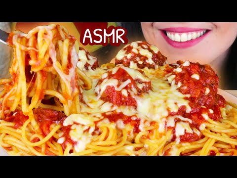 ASMR: CHEESY SPAGHETTI & MEATBALLS 🍝 | No Talking Mukbang - 먹방 | Real Eating Sounds