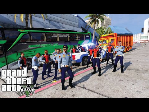 Patroli Dishub Kejar Sopir Bus Ugalan Ugalan Di Jalan Raya || GTA 5 Mod Polisi Indonesia