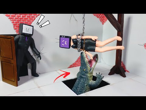 Making TV Man save TV Woman from Crocodile - Skibidi Toilet | Polymer Clay | Diorama