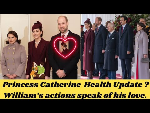 Princess Kate, King Charles, and Prince William extend a gracious welcome to the Emir of Qatar.