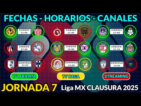 FECHAS, HORARIOS y CANALES CONFIRMADOS para los PARTIDOS de la JORNADA 7 Liga MX CLAUSURA 2025