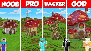 Mushroom House Build Battle Challenge - Noob vs Pro vs Hacker vs God - Minecraft Animation