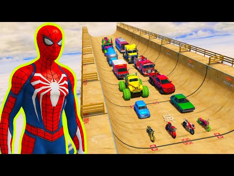 GTA V mcqueen desafío de mega rampa de carreras de acrobacias en autos y bicicletas #23r