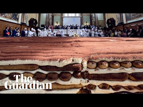 YouTube video thumbnail: Two Tonnes of Mascarpone and 19,000 Eggs: Chefs Make World's Longest Tiramisu
