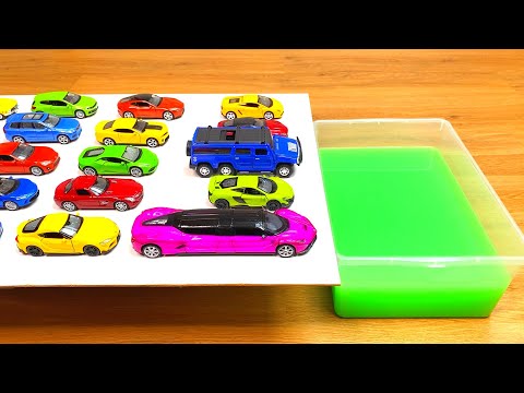Smaller Diecast Model Cars Moving and Falling Into The Green Water