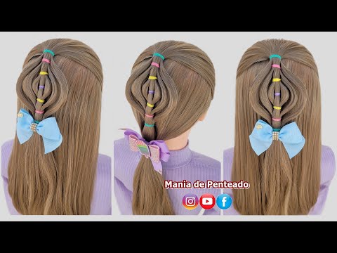 Penteado Coloridinho Super Fácil com Liguinhas 🥰| Bealtiful Hairstyle with Rubber Bands for Girls 😍💝