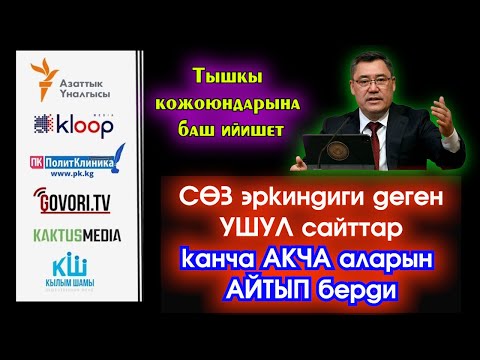 Садыр Жапаров "СӨЗ эркиндиги" деген УШУЛ сайттар "КОЖОЮНДАРЫНАН" канча АКЧА аларын АЙТЫП берди-ВИДЕО