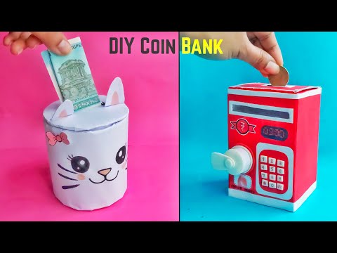 How to make Coin Bank with Cardboard Box & Roll/Best out of waste/DIY 2 Cute Money Storage Box