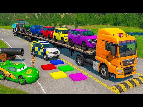 Flatbed Truck MCQUEEN / Transportation with Truck / Pothole vs 7Car #33 / BeamNG Gao Drive