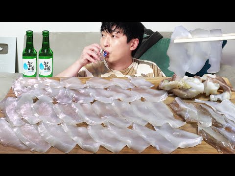 꼬독꼬독 갑오징어회!! 소주안주 쥑인다..🦑(Ft.미역국, 새우탕컵라면) 혼술먹방 Raw Cuttlefish MUKBANG ASMR EATINGSHOW