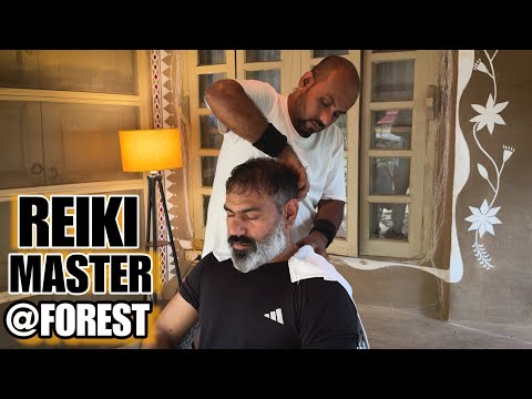 Reiki Master performing head massage 💆‍♂️ @ Forest Resort 💈Asmr birds chirping Relaxation