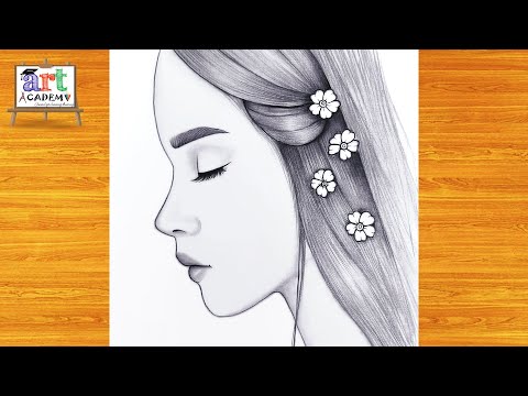رسم سهل | تعليم رسم بنت كيوت مع شعر طويل سهل بالرصاص خطوه بخطوه للمبتدئين بطريقة سهلة | رسم بنات