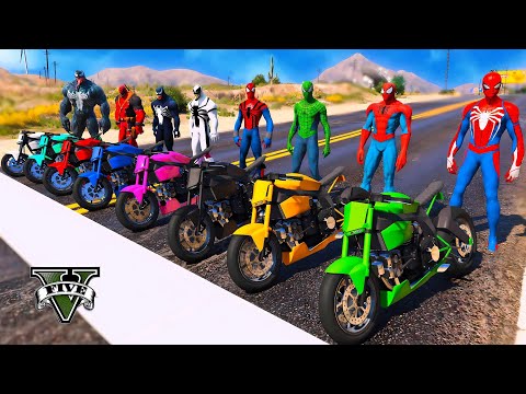 TEAM SPIDERMAN Motorcycles Racing Challenge on Mountain Mega Speed Ramp With TEAM VENOM RACE - GTA 5