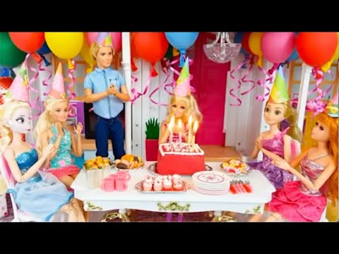 حفلة عيد ميلاد باربي مع الأصدقاء في باربي هالو دريم هاوس باربي مكياج Barbie Doll Birthday Party