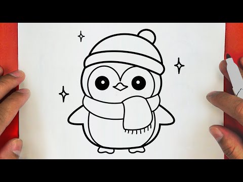 COMO DESENHAR UM BONITO PINGUIM DE NATAL, PASSO A PASSO, JACKDesenhos