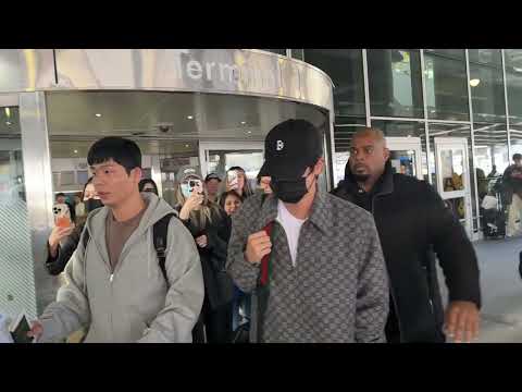 Jin of BTS wears Gucci as he arrives at JFK airport in NYC! #jin #bts #gucci