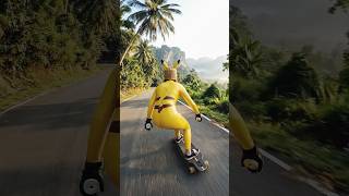 POV: My Pikachu loves downhill 💨 #pikachu #pokemon #longboard #skategirl #cosplay