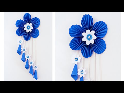 Blue paper Flower Wall Hanging | Living room wall decoration with paper | A4 sheet craft