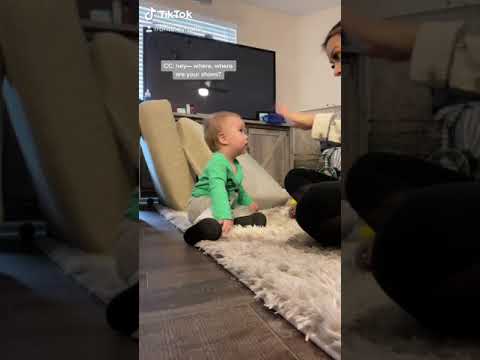 Baby responds to ASL question "where are your shoes"