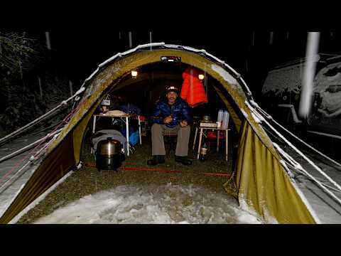 Winter Camping In Snow Storm With Car Tent