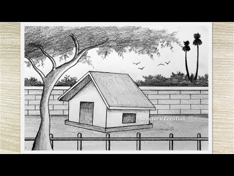 House scenery drawing easy, Pencil Drawing for Beginners
