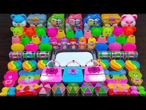 Mixing random things into glossy slime ! Relaxing slime videos ! Alex slime !!!