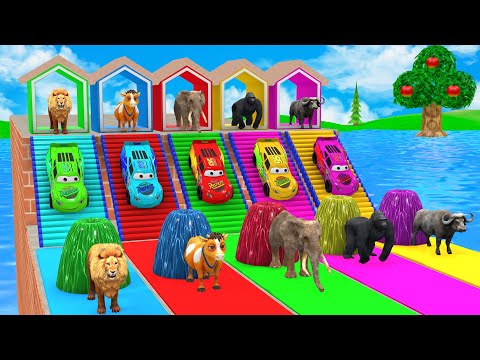 Long Slide Game with Cow Elephant Gorilla Hippopotamus Tiger 3d Animal Game Funny 3d Animals