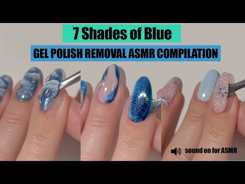 ASMR 7 Blue Gel Nail Art Polish Removal #nails #peeloff #asmrsounds