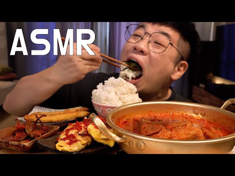 ASMR 먹방창배 통삼겹 김치짜글이 압력밥솥에 한번쪄내고 하루종일 뭉근히 끓여냈어요 계란말이 오징어튀김 Kimchi stew with pork belly meat eatingsho