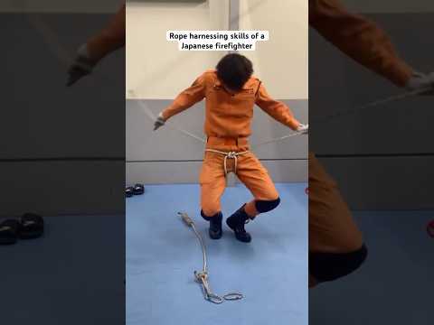 Rope harnessing skills of a Japanese firefighter