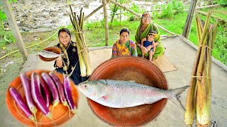 ইলিশ মাছের মাথা দিয়ে কচুশাক রান্না সাথে বেগুন দিয়ে ইলিশমাছ ভাপা আর খাওয়া দাওয়া