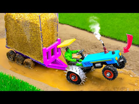 diy tractor heavy truck stuck in mud with full rice | science project @sunfarming7533