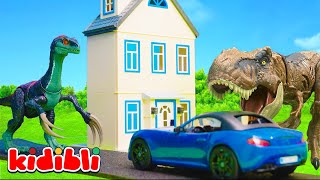 Toy Dinosaur Attack! Firefighter Rescue Mission with Helicopter 🦖 Kids Dino Jurassic Toys | Kidibli