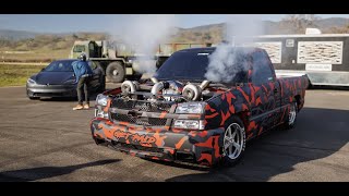 Tesla Plaid vs Twin Turbo Chevy Silverado RACE // THIS vs THAT @TheHoonigans