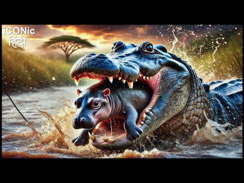 हिप्पो के बच्चे को मगरमच्छ फाड़ के खाना शुरू कर दिया | Bloody Battle Between Hippo And Crocodile