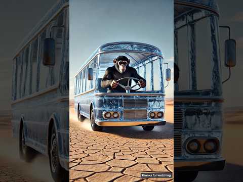 The monkey and his child make an ice bus and the black monkey runs away with the bus 😭 #ai #monkey