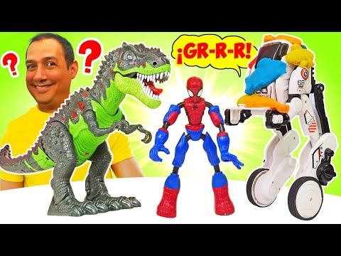 ¡La batalla de DINOSAURIOS y SUPERHÉROES! Juguetes para niños