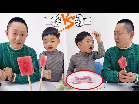 谁先吃完奖励100元！儿子真是太机智了，这下爸爸傻眼了吧！#Cute baby#Cute#呆萌小米宝#聪明宝宝#萌娃#整蛊#测试