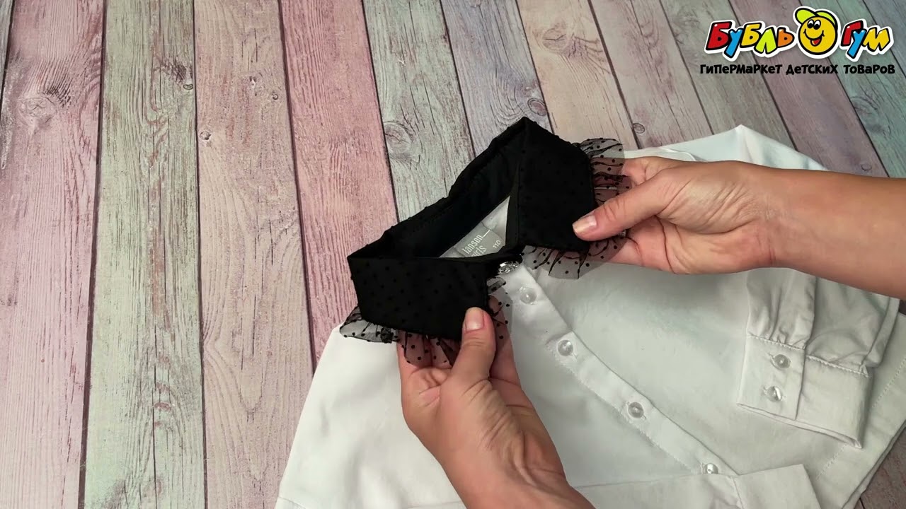 Блузка Lanson Kids с черным воротником белая  - видео