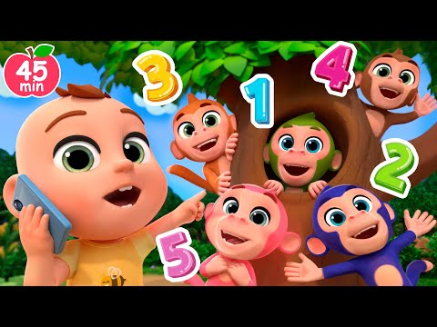 Five Little Monkeys Jumping on The Bed (New Farm Version) + MORE Lalafun Nursery Rhymes & Kids Songs