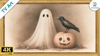 Vintage Ghost Pumpkin Raven Frame TV Art 4K | 👻 🎃 Fun Halloween Screensaver 4k