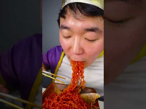 ASMR MUKBANG| Fire Spicy Mushrooms, Hamburger, fried chicken Fire Noodles funny eating #shorts